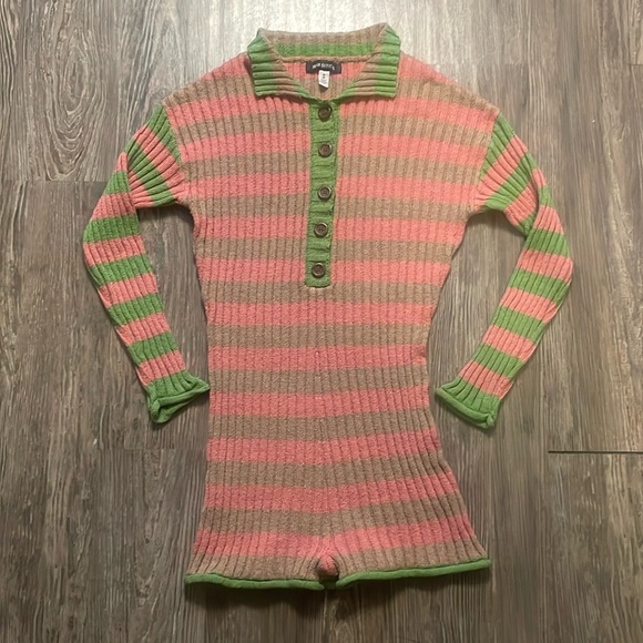 Urban Outfitters Pants - Urban Outfitters pink, tan, and green striped romper